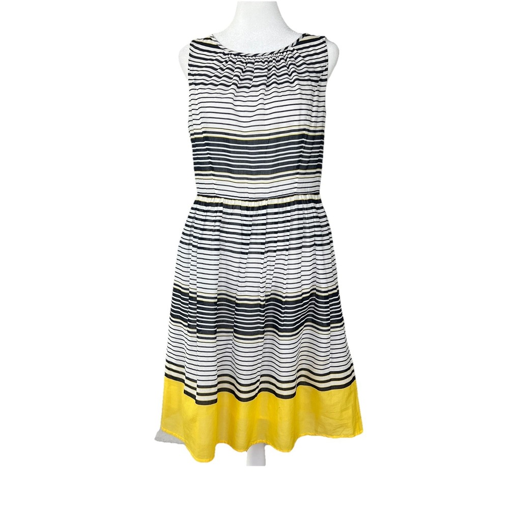 TALBOTS Preppy Black Yellow Stripe Tissue Cotton‎ Lightweight Dress Sz 4P Petite